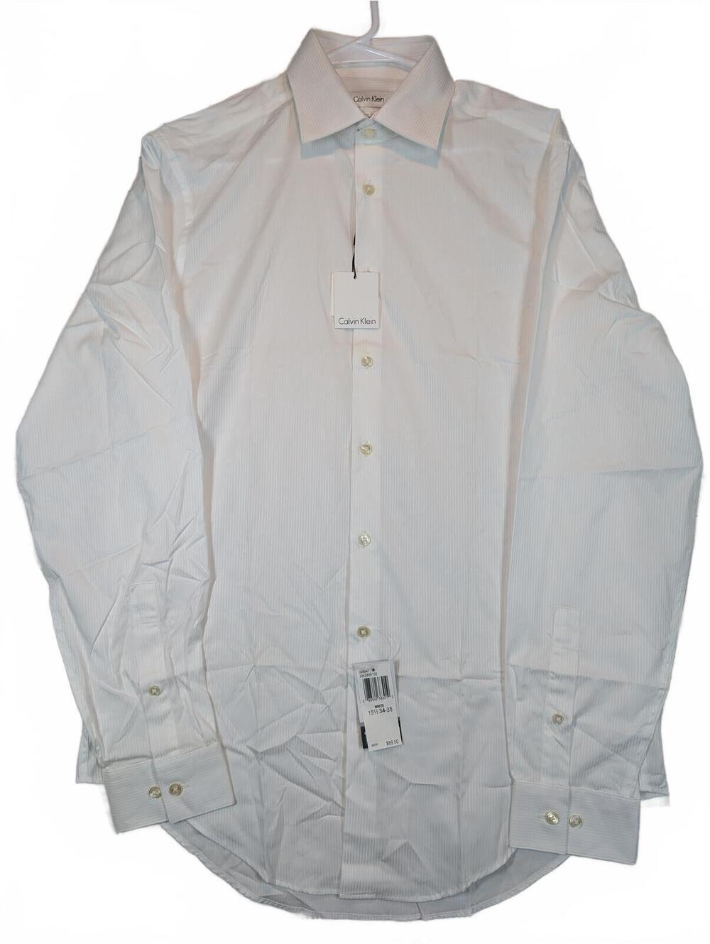 Calvin Klein Slim Fit White Stripe Non-Iron Formal Dress Shirt Mens 15.5 34/35